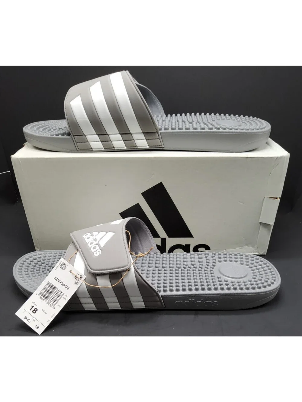 NEW Adidas Men's Adissage Grey Comfort Slip On Slides Sandals Size 18